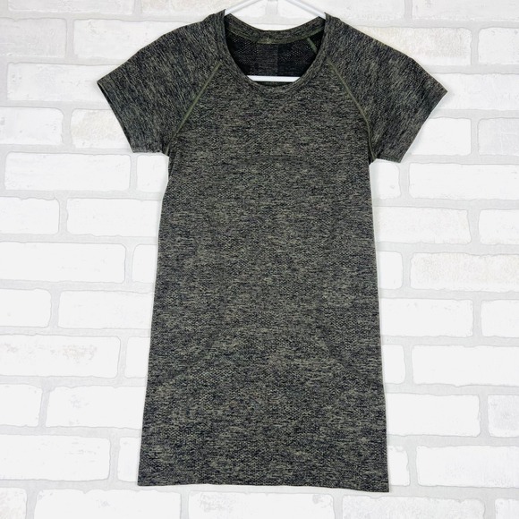 Lululemon Olive Green Heathered Swiftly Tech Short Sleeve Tunic Top Size 4 - Picture 1 of 12